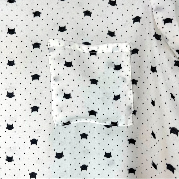 Iris Cat Face Print Cap Sleeve Blouse Kawaii Size S - Picture 8 of 10